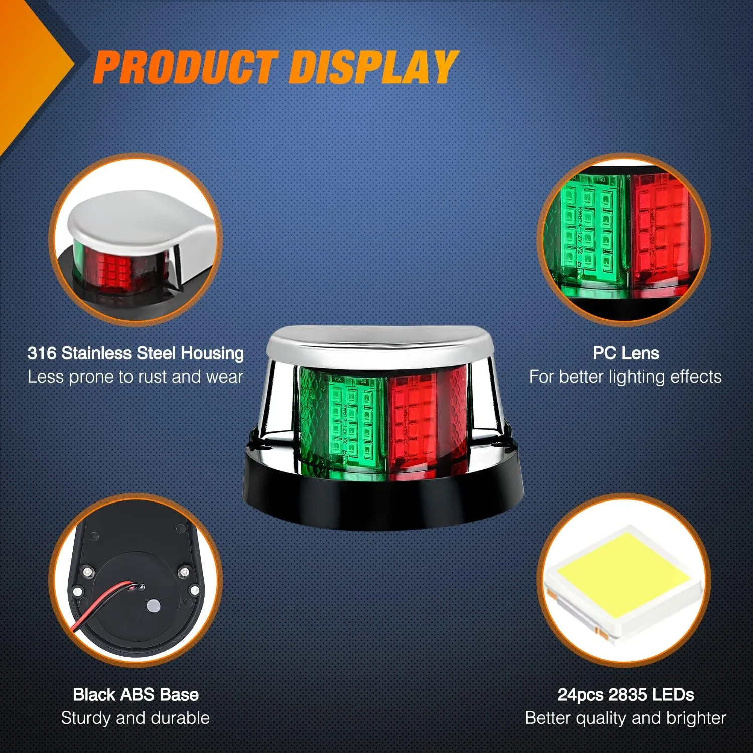 24 Leds Red Green Marine LED Port Starboard Signals Lights