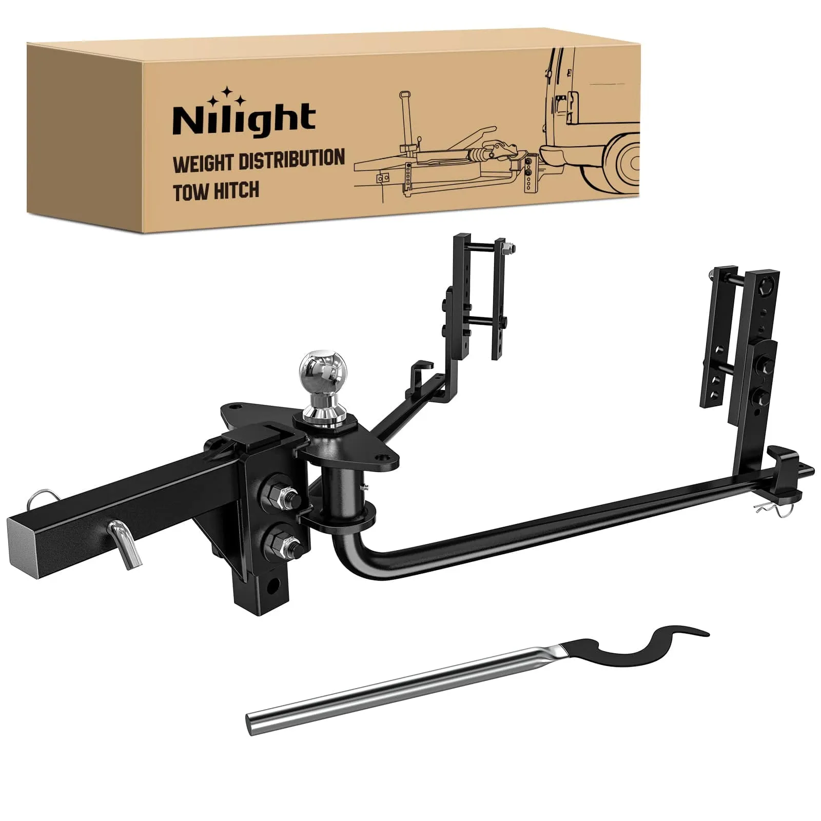 800 lbs Round Bar Weight Distributing Hitches Kit with Sway Control