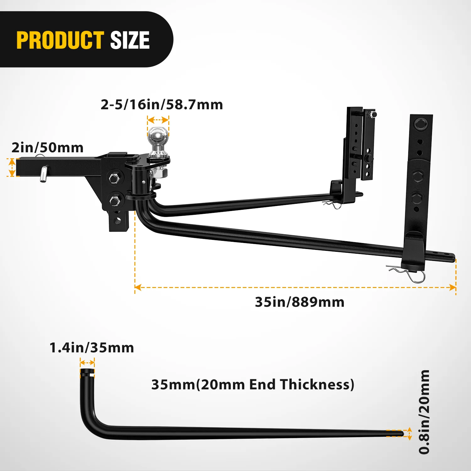 800 lbs Round Bar Weight Distributing Hitches Kit with Sway Control