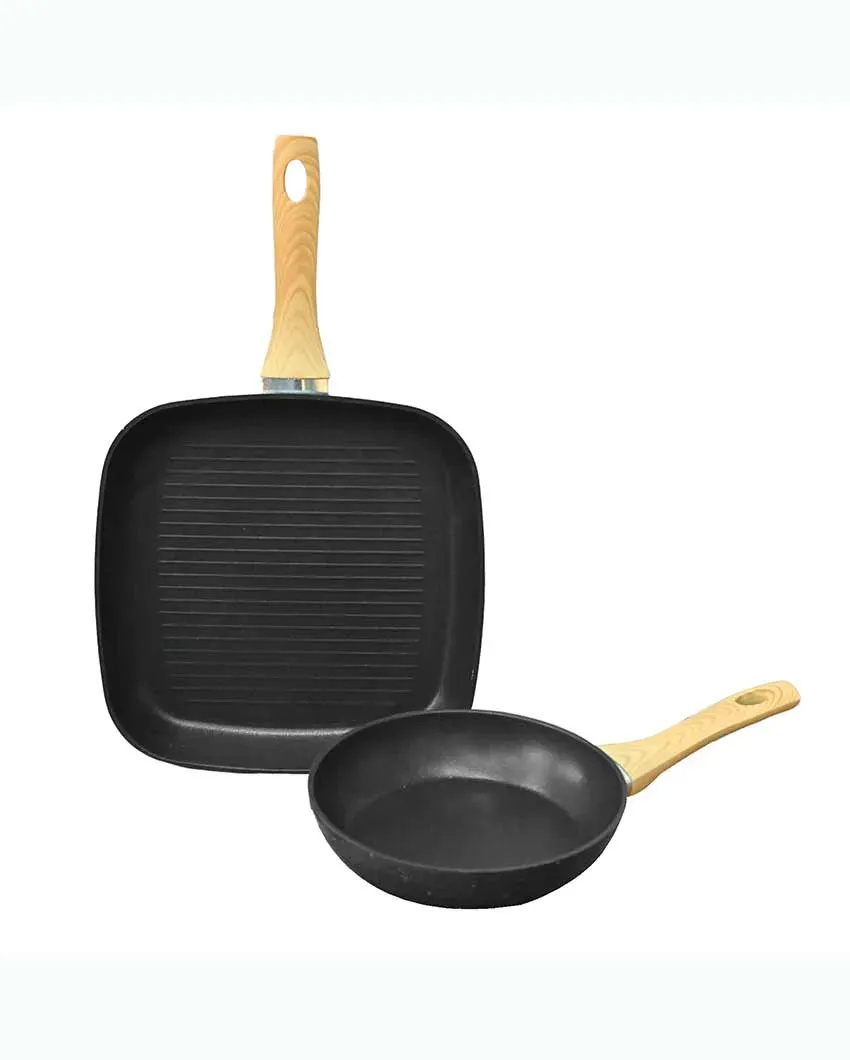 Almino Non Stick Aluminium 1 Frypan 1 Grillpan | Safe For All Cooktops