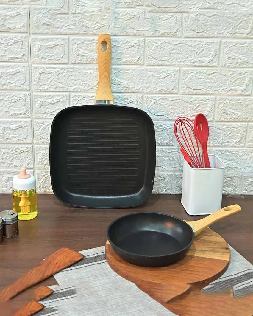 Almino Non Stick Aluminium 1 Frypan 1 Grillpan | Safe For All Cooktops
