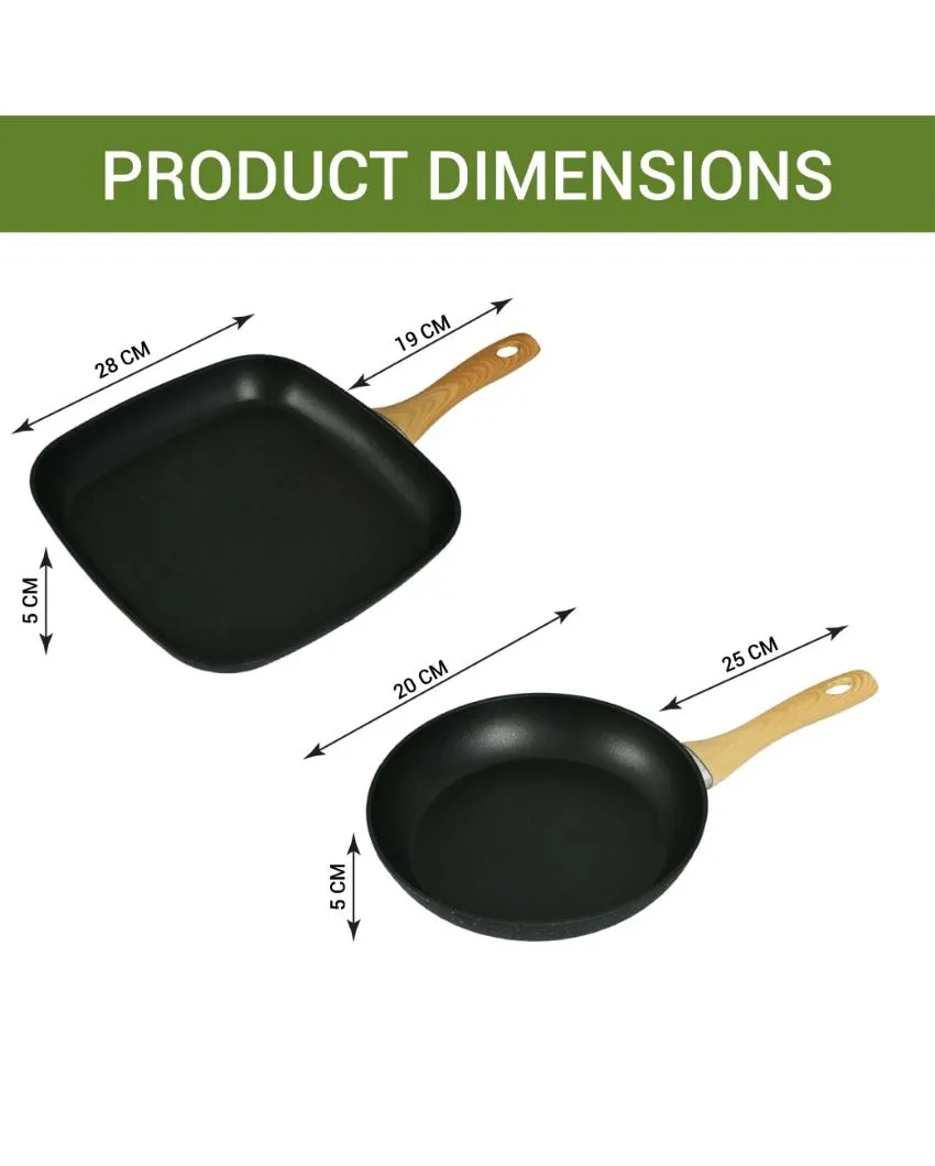 Almino Non Stick Aluminium 1 Frypan 1 Grillpan | Safe For All Cooktops