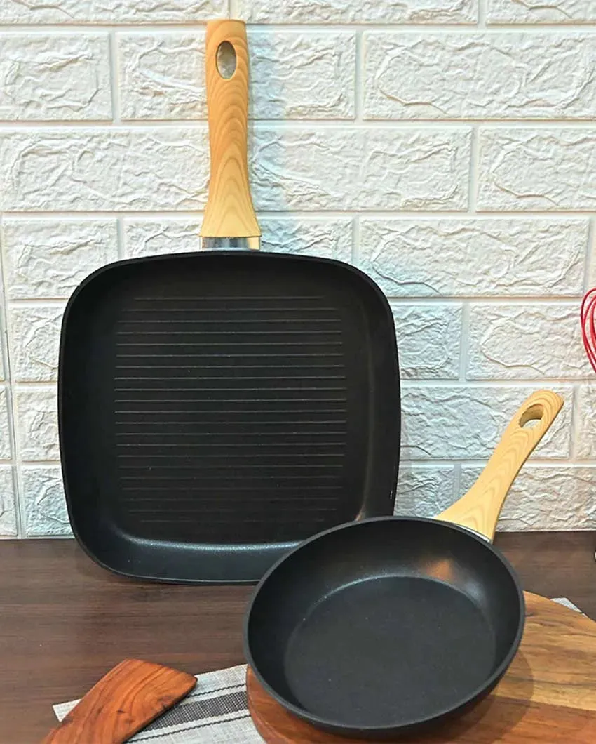 Almino Non Stick Aluminium 1 Frypan 1 Grillpan | Safe For All Cooktops