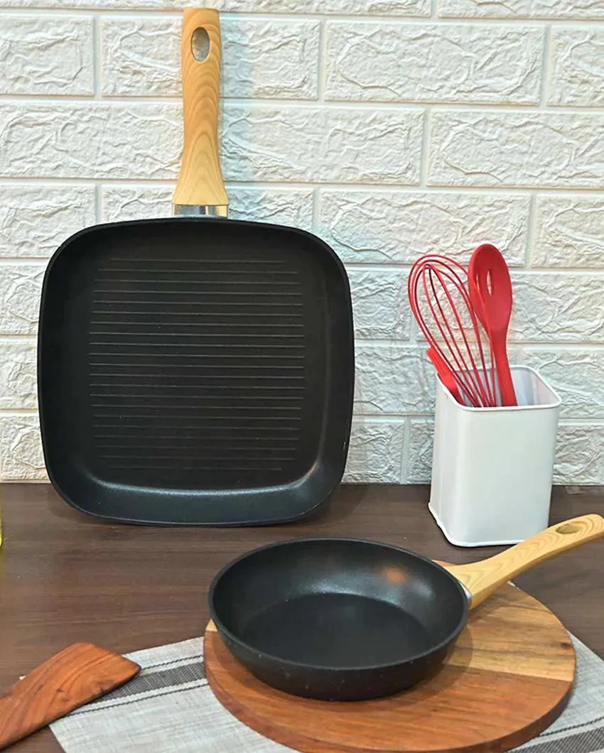 Almino Non Stick Aluminium 1 Frypan 1 Grillpan | Safe For All Cooktops