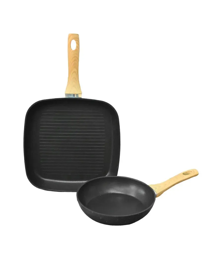 Almino Non Stick Aluminium 1 Frypan 1 Grillpan | Safe For All Cooktops