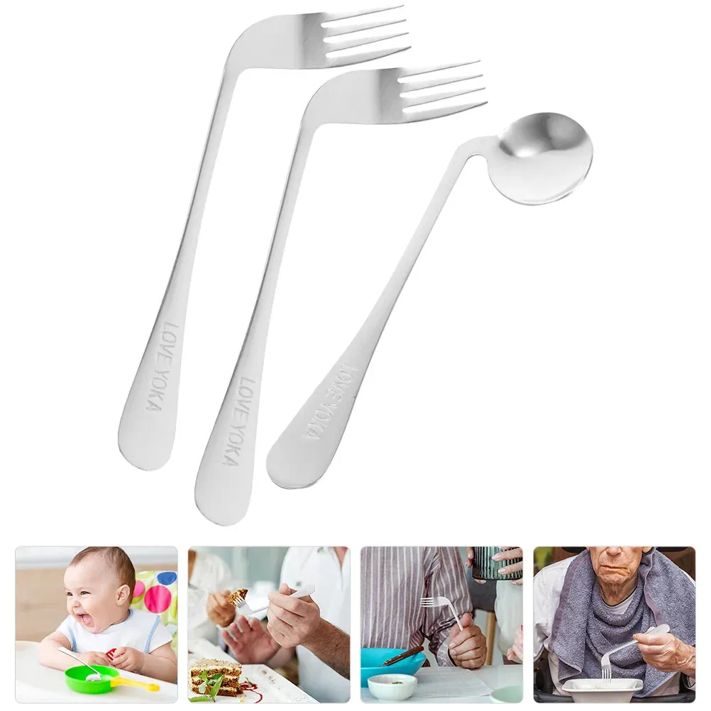 Camping Elbow Spoon Fork Elder Toddler Silverware Handicapped Utensils Stainless Steel Angled Metal