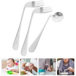 Camping Elbow Spoon Fork Elder Toddler Silverware Handicapped Utensils Stainless Steel Angled Metal