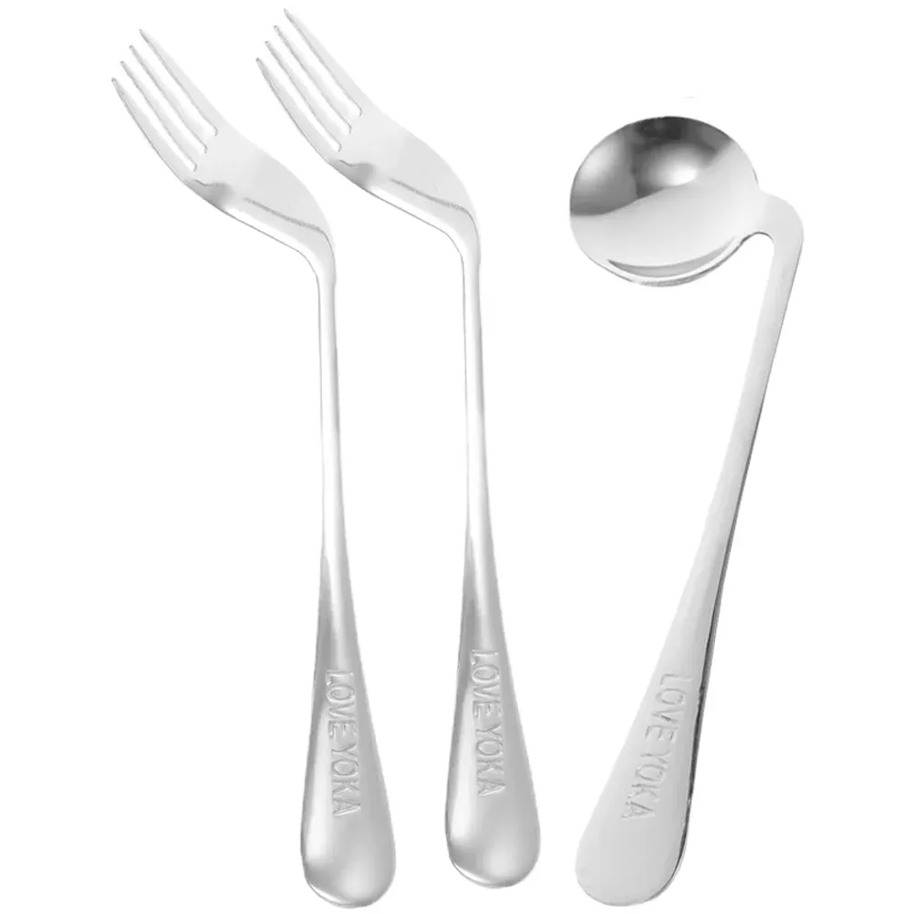 Camping Elbow Spoon Fork Elder Toddler Silverware Handicapped Utensils Stainless Steel Angled Metal