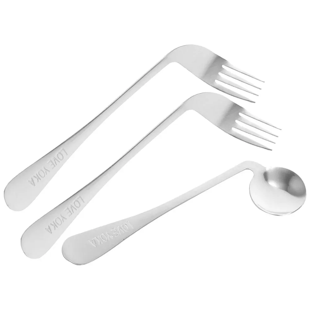 Camping Elbow Spoon Fork Elder Toddler Silverware Handicapped Utensils Stainless Steel Angled Metal