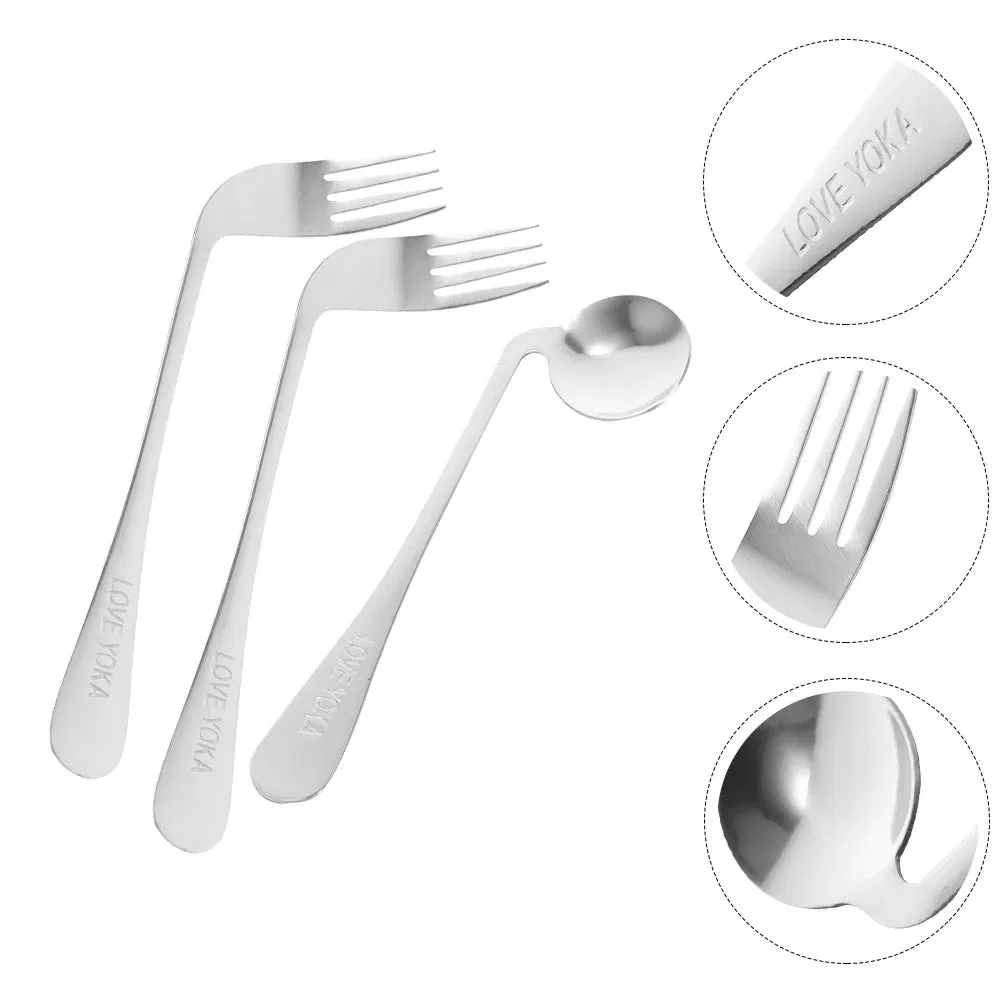 Camping Elbow Spoon Fork Elder Toddler Silverware Handicapped Utensils Stainless Steel Angled Metal