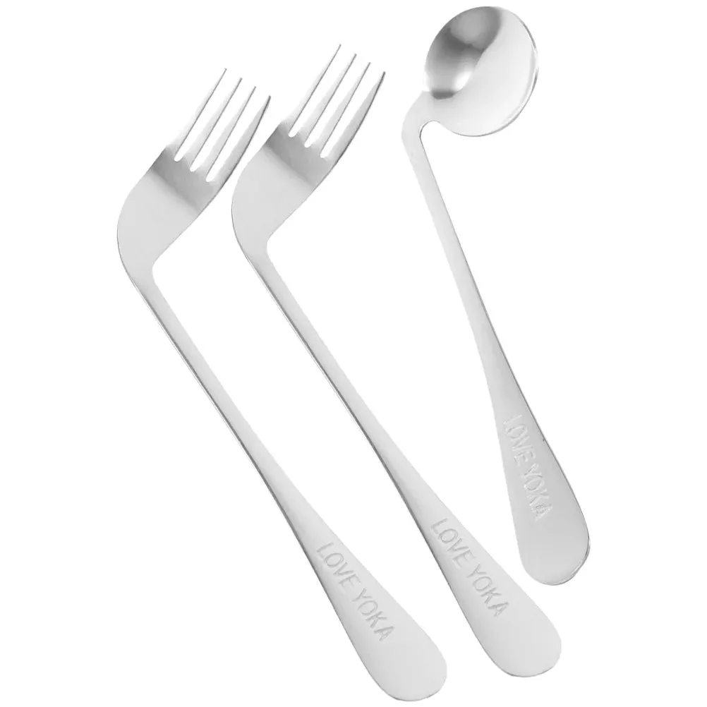 Camping Elbow Spoon Fork Elder Toddler Silverware Handicapped Utensils Stainless Steel Angled Metal