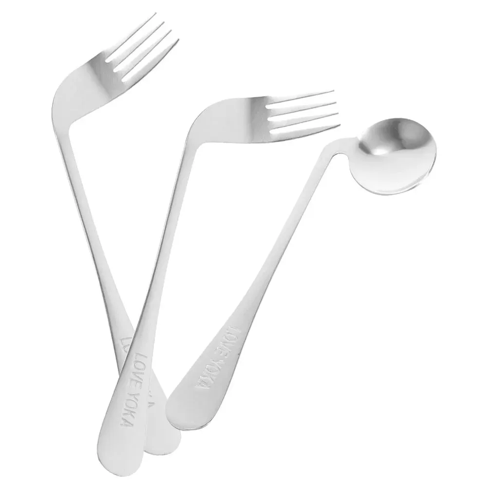 Camping Elbow Spoon Fork Elder Toddler Silverware Handicapped Utensils Stainless Steel Angled Metal