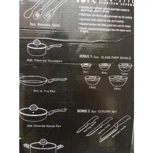 Culinary Gourmet Nonstick Kitchen Cookware Set with Glass Prep Bowls And Knife - 18pcs