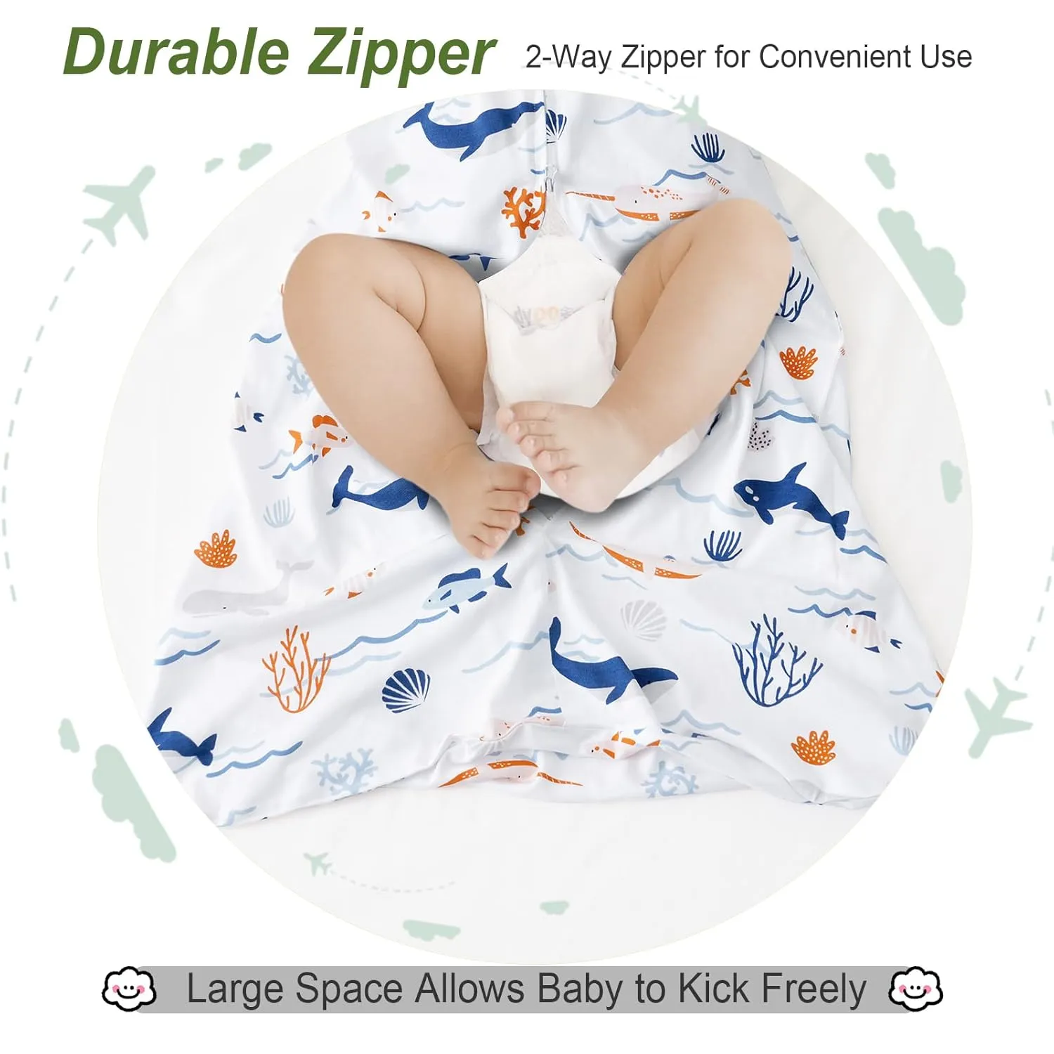 david's kids 2 Pack Baby Sleep Sack 12-18 Months, Rayon Derived from BambooUltra Soft TOG 0.5 Baby Wearable Blankets with 2-Way Zipper, Large Size, Whale