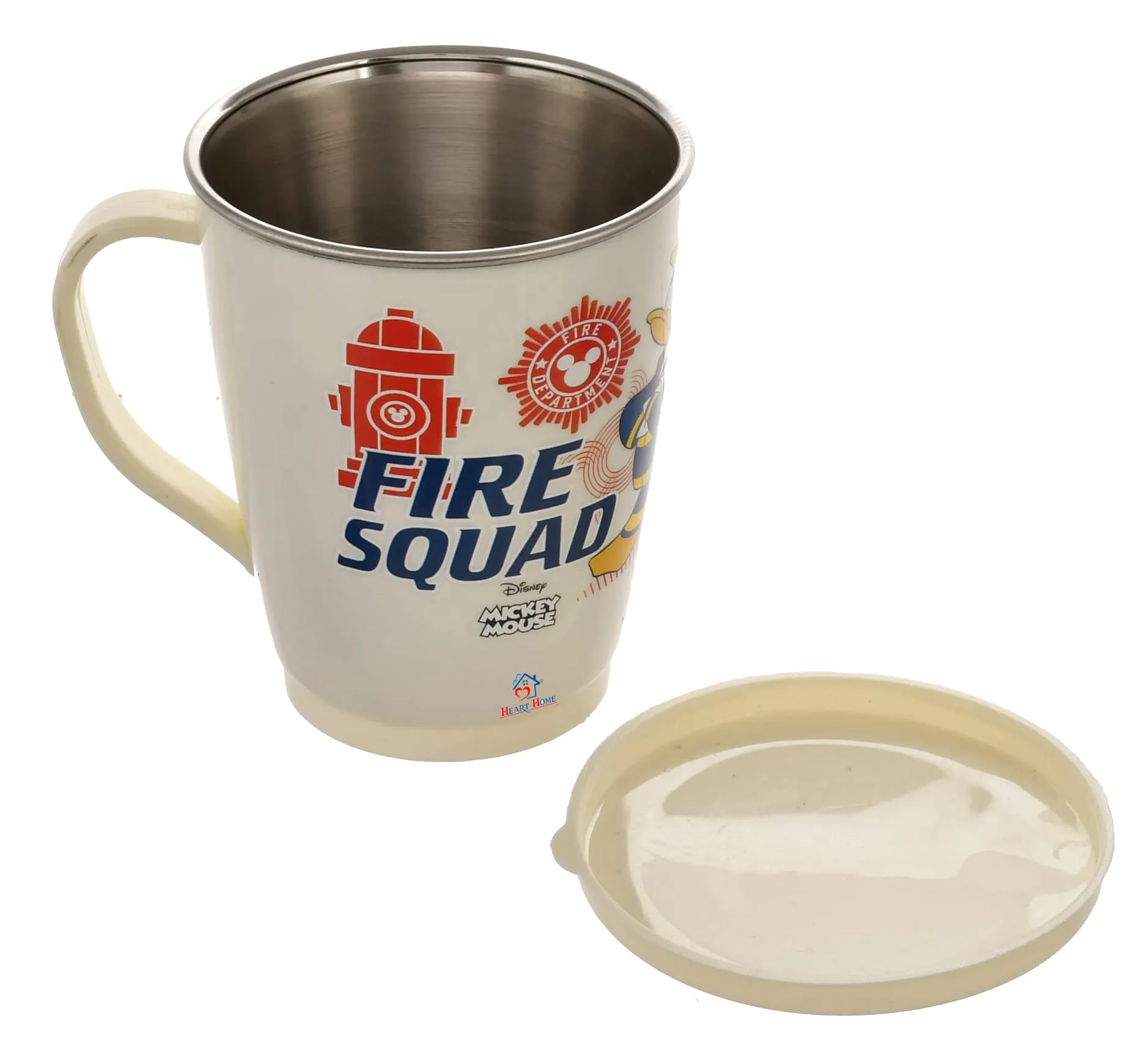 Heart Home Disney Printed Coffee/Tea Mug with Lid, Pack of 6 (Cream & Grey & Red)