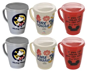 Heart Home Disney Printed Coffee/Tea Mug with Lid, Pack of 6 (Cream & Grey & Red)