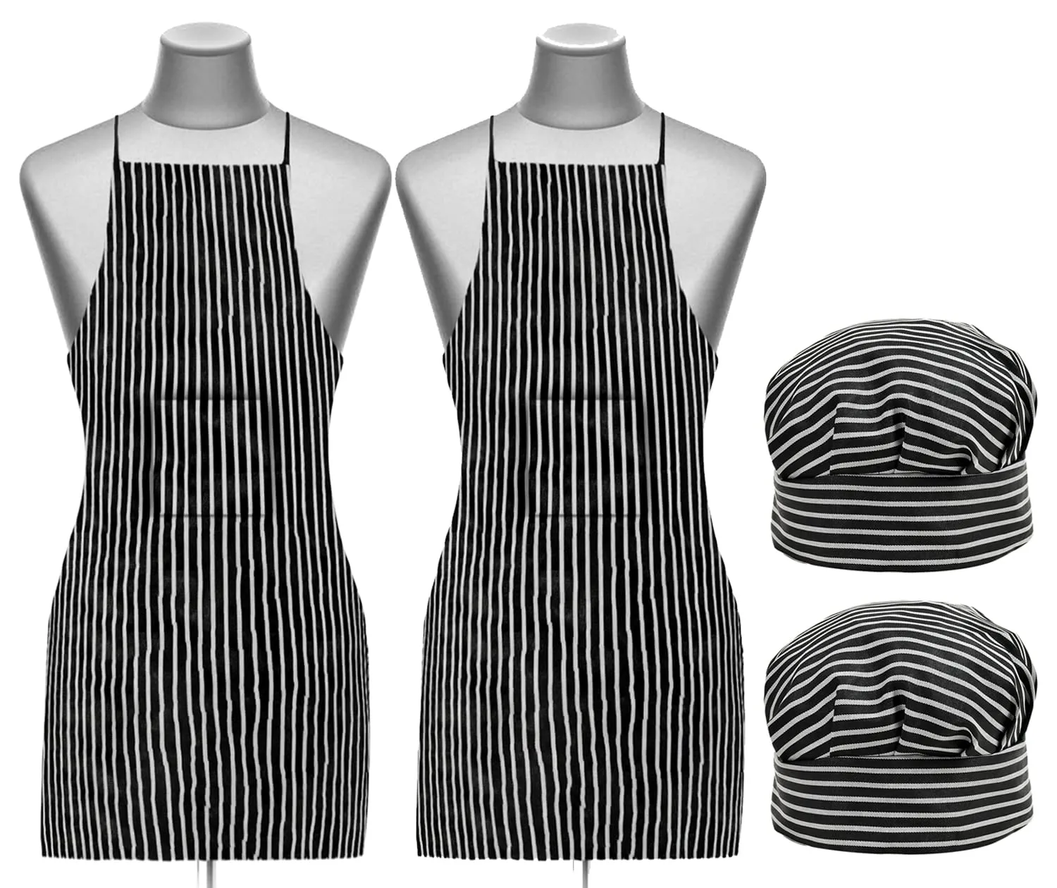 Heart Home Linning Printed Apron & Cooking Cap Set for Cooking, Baking, Party Favors, Home Kitchen, Restaurant, Set of 4 (Black & White)-50HH01009