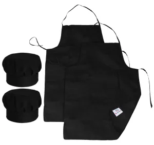 Heart Home Oil Stain Resistant Cooking Kitchen Apron & Cap for Men Women, Set of 4 (Black)-50HH01022