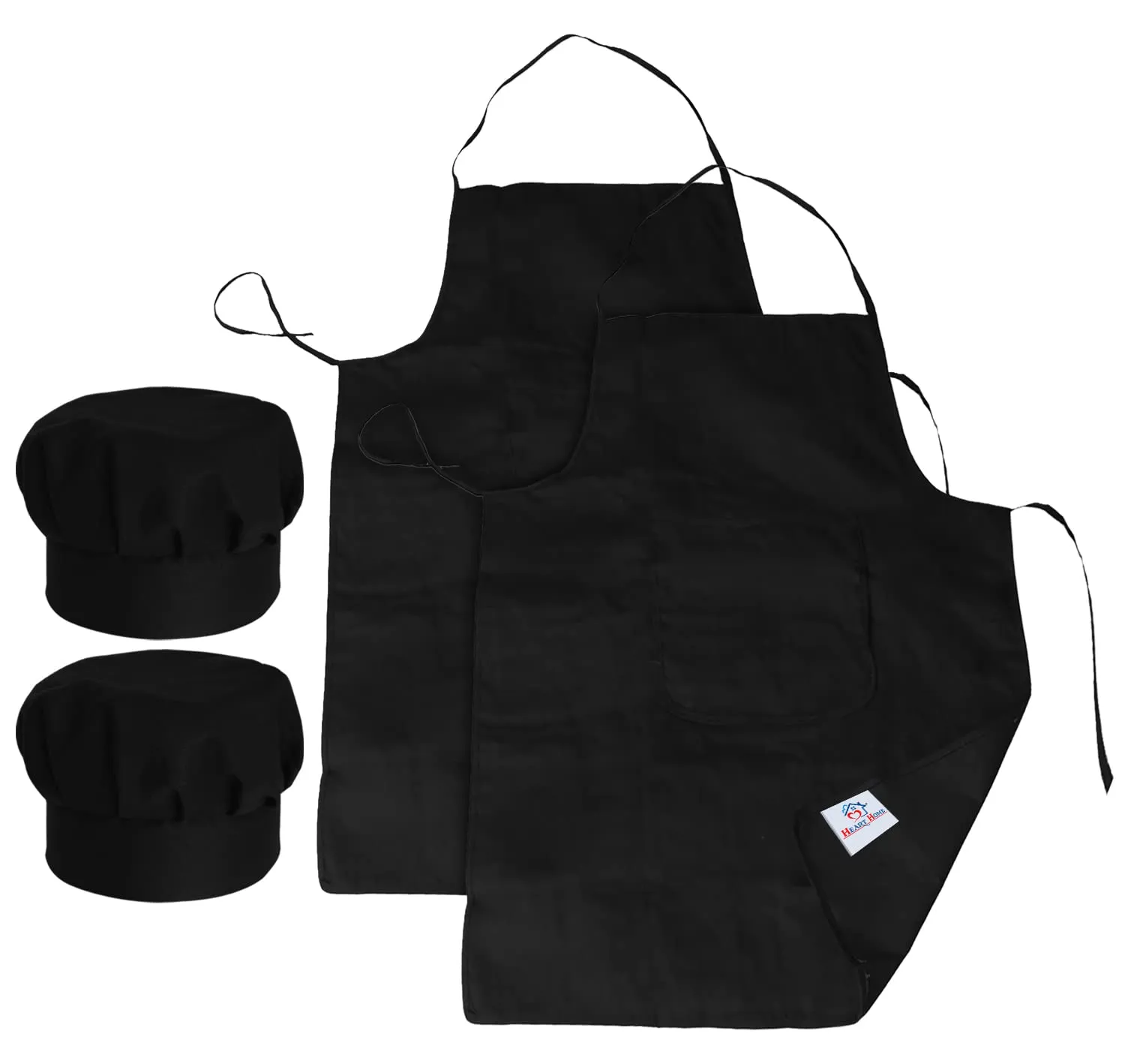 Heart Home Oil Stain Resistant Cooking Kitchen Apron & Cap for Men Women, Set of 4 (Black)-50HH01022