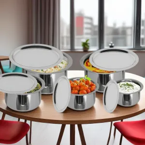 Kuber Industries Set of 5 Stainless Steel Tope Set/Vessels for Cooking with Lid | Induction Safe Heavy Duty Gauge Boiling & Cooking Patila/Topiya/Bhagona Steel Kitchen Utensils | Silver