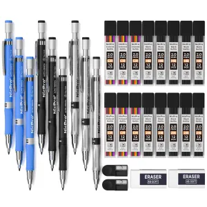 Nicpro 2.0 mm Mechanical Pencil Set, 9 Artist Carpenters Drafting Clutch Pencil for Drawing Writing Crafting Art Sketching with Colors HB & 2B Refill, Eraser, Sharpener, Propelling Lead Holder