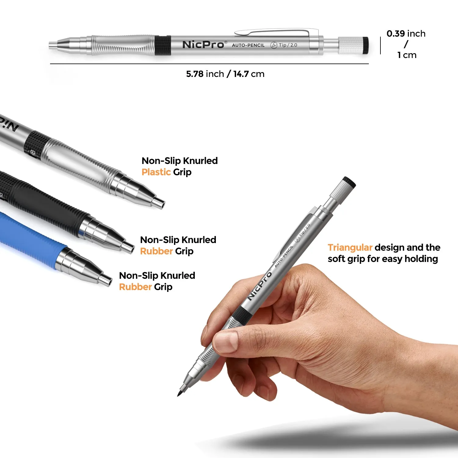 Nicpro 2.0 mm Mechanical Pencil Set, 9 Artist Carpenters Drafting Clutch Pencil for Drawing Writing Crafting Art Sketching with Colors HB & 2B Refill, Eraser, Sharpener, Propelling Lead Holder