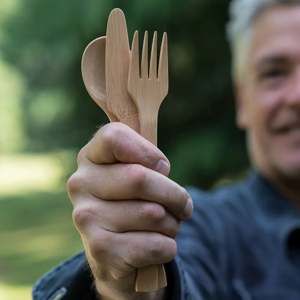 Reusable Bamboo Spoon, Knife & Fork Set