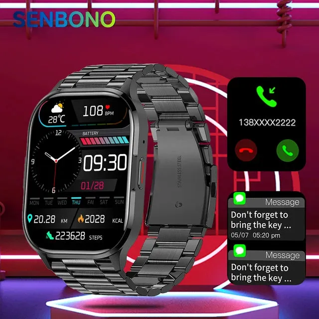 SENBONO AIR3 2024 AMOLED Men Smart Watch Bluetooth Call 24H Health Tracker Sport  Waterproof Smartwatch Men Women for Android