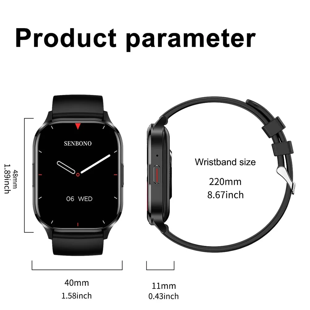 SENBONO AIR3 2024 AMOLED Men Smart Watch Bluetooth Call 24H Health Tracker Sport  Waterproof Smartwatch Men Women for Android