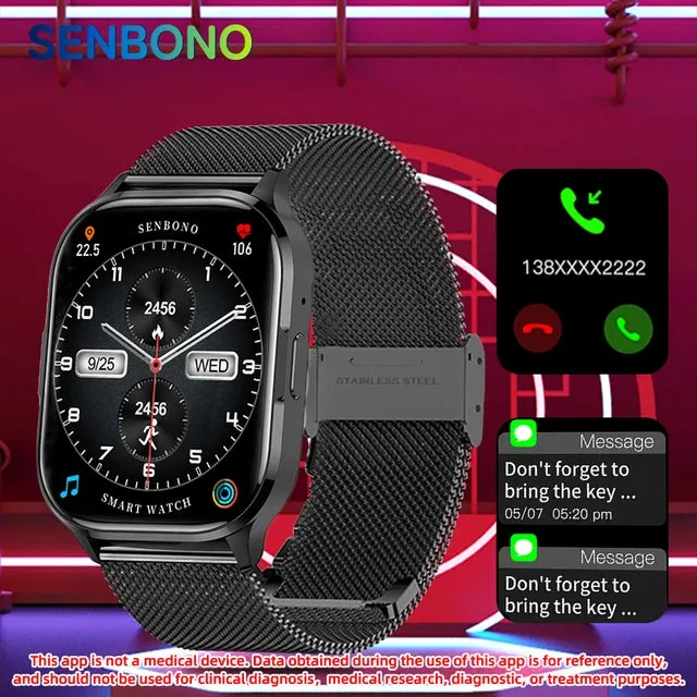SENBONO AIR3 2024 AMOLED Men Smart Watch Bluetooth Call 24H Health Tracker Sport  Waterproof Smartwatch Men Women for Android