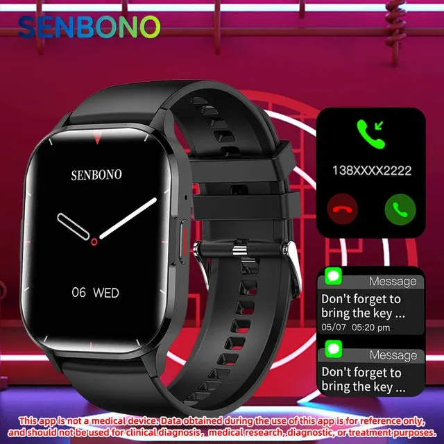SENBONO AIR3 2024 AMOLED Men Smart Watch Bluetooth Call 24H Health Tracker Sport  Waterproof Smartwatch Men Women for Android